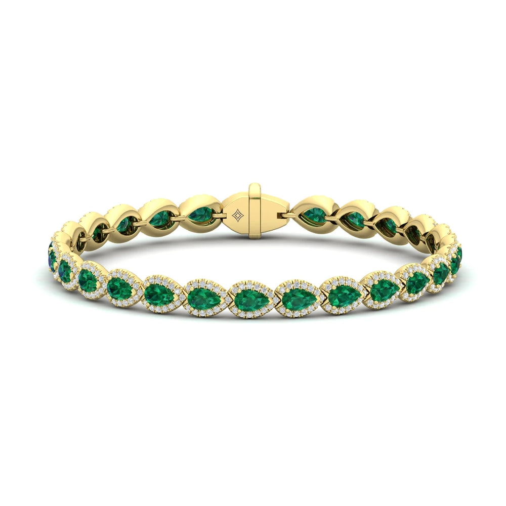 Diamond and Emerald Hinged Bangle Yellow Gold