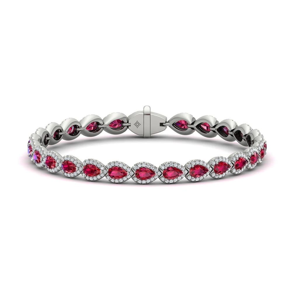 Diamond and Ruby Hinged Bangle White Gold