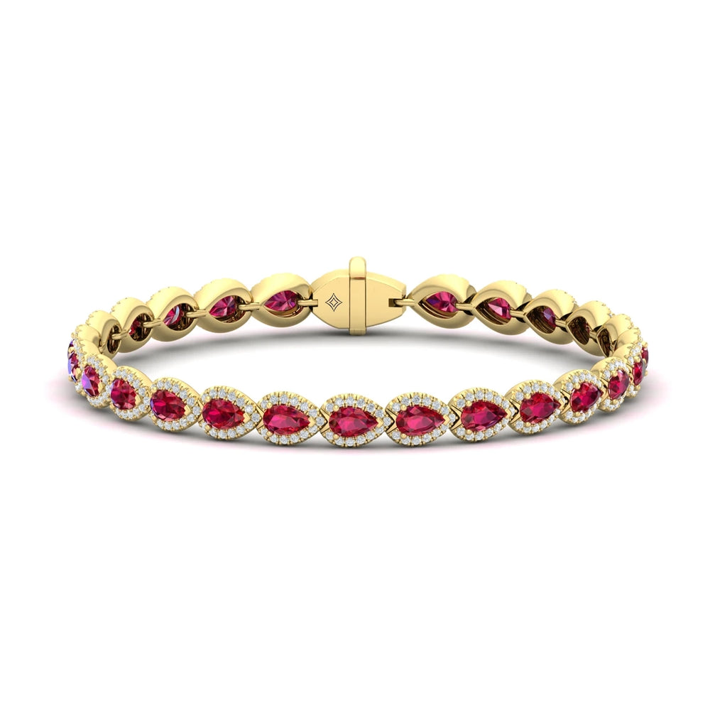 Diamond and Ruby Hinged Bangle Yellow Gold