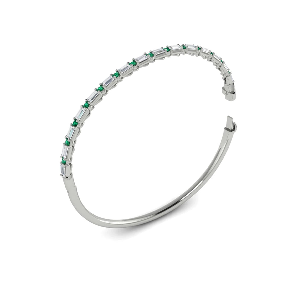Diamond Baguette and Emerald Hinged Bangle White Gold