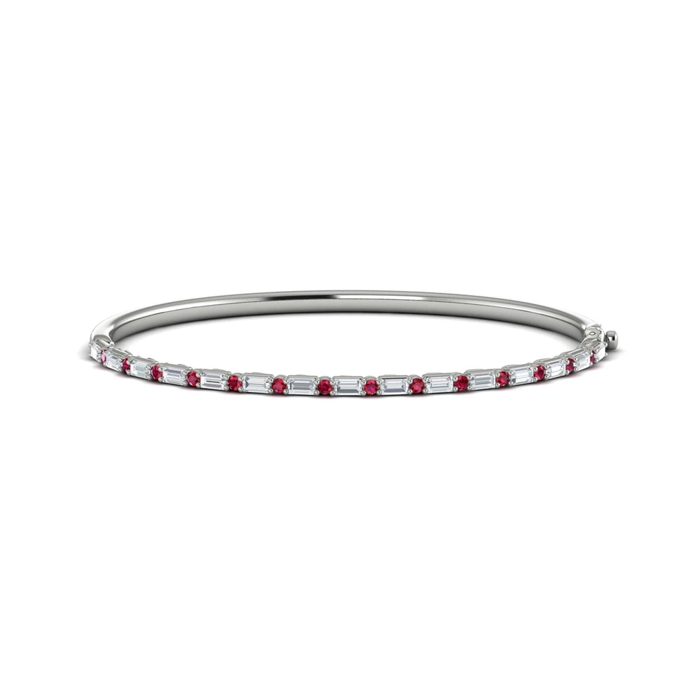 Diamond Baguette and Ruby Hinged Bangle Platinum