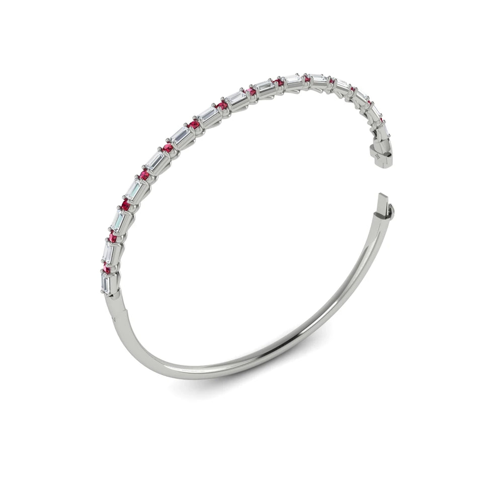 Diamond Baguette and Ruby Hinged Bangle Platinum
