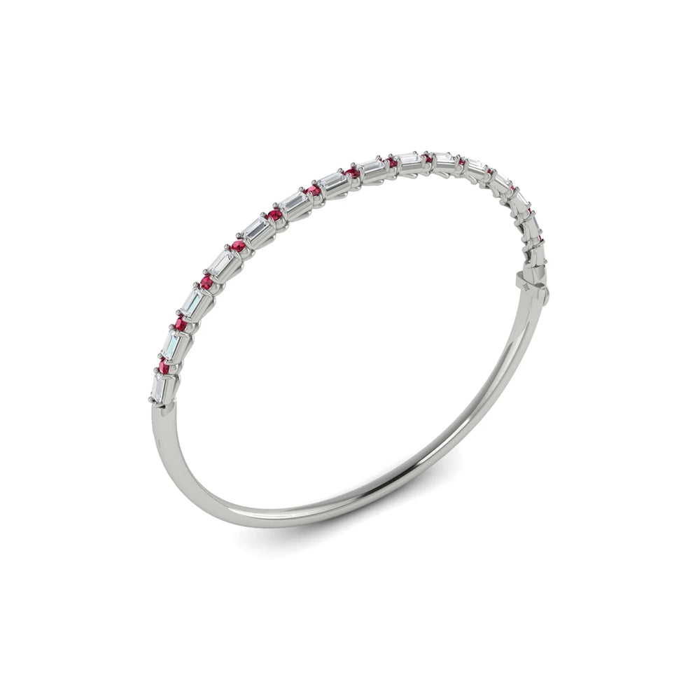 Diamond Baguette and Ruby Hinged Bangle Platinum
