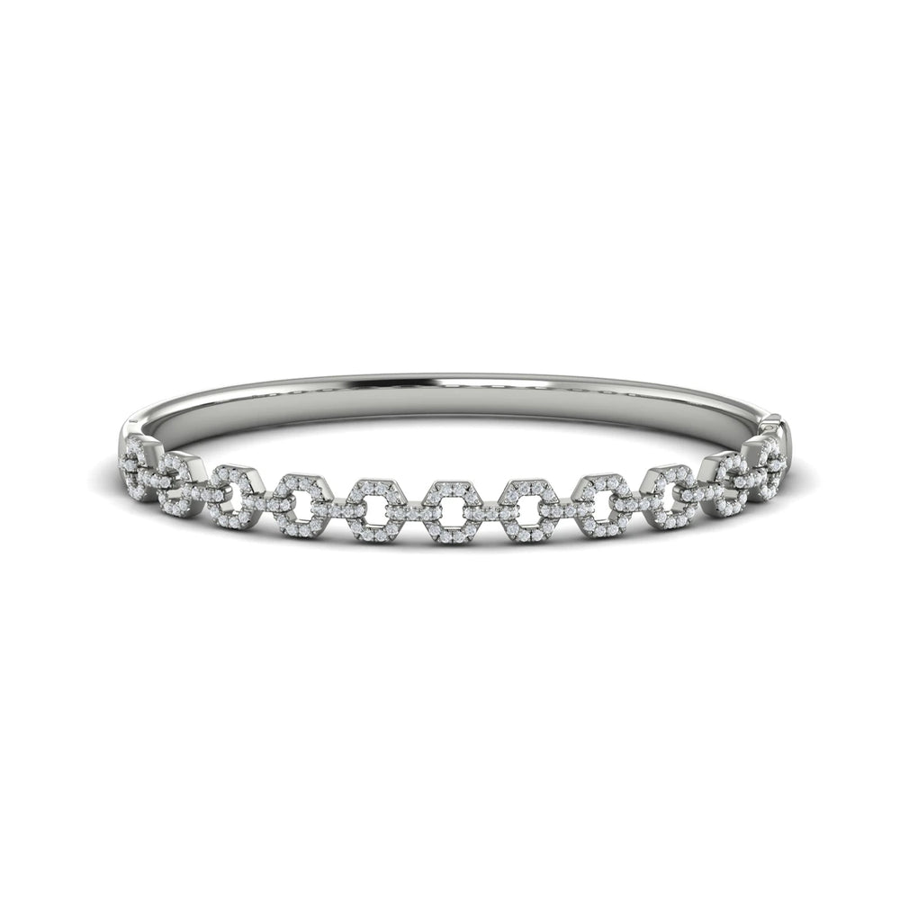 Diamond Open Link Bangle White Gold