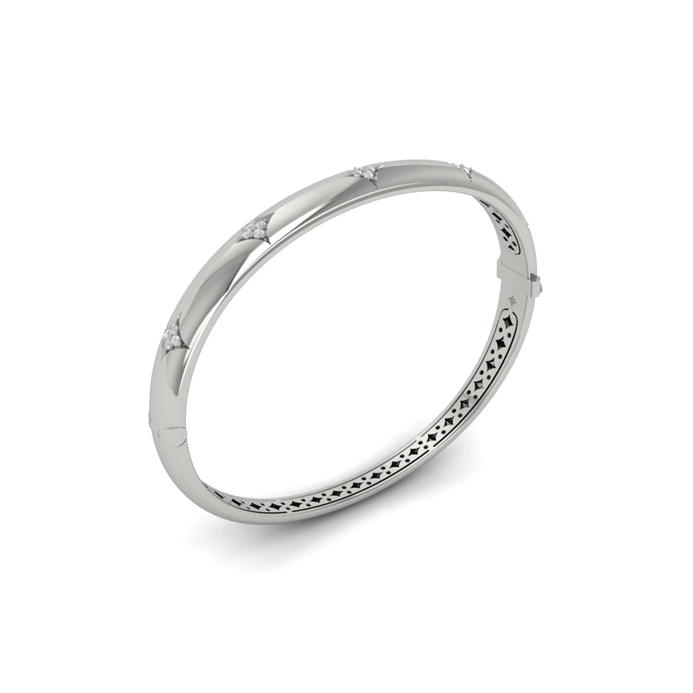 Diamond Vlora Star Hinged Bangle White Gold