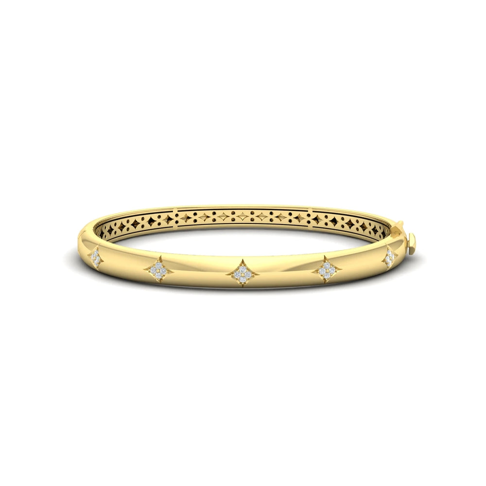 Diamond Vlora Star Hinged Bangle Yellow Gold