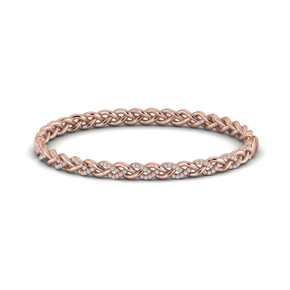 Alternating Diamond Twist Bangle Bracelet Rose Gold
