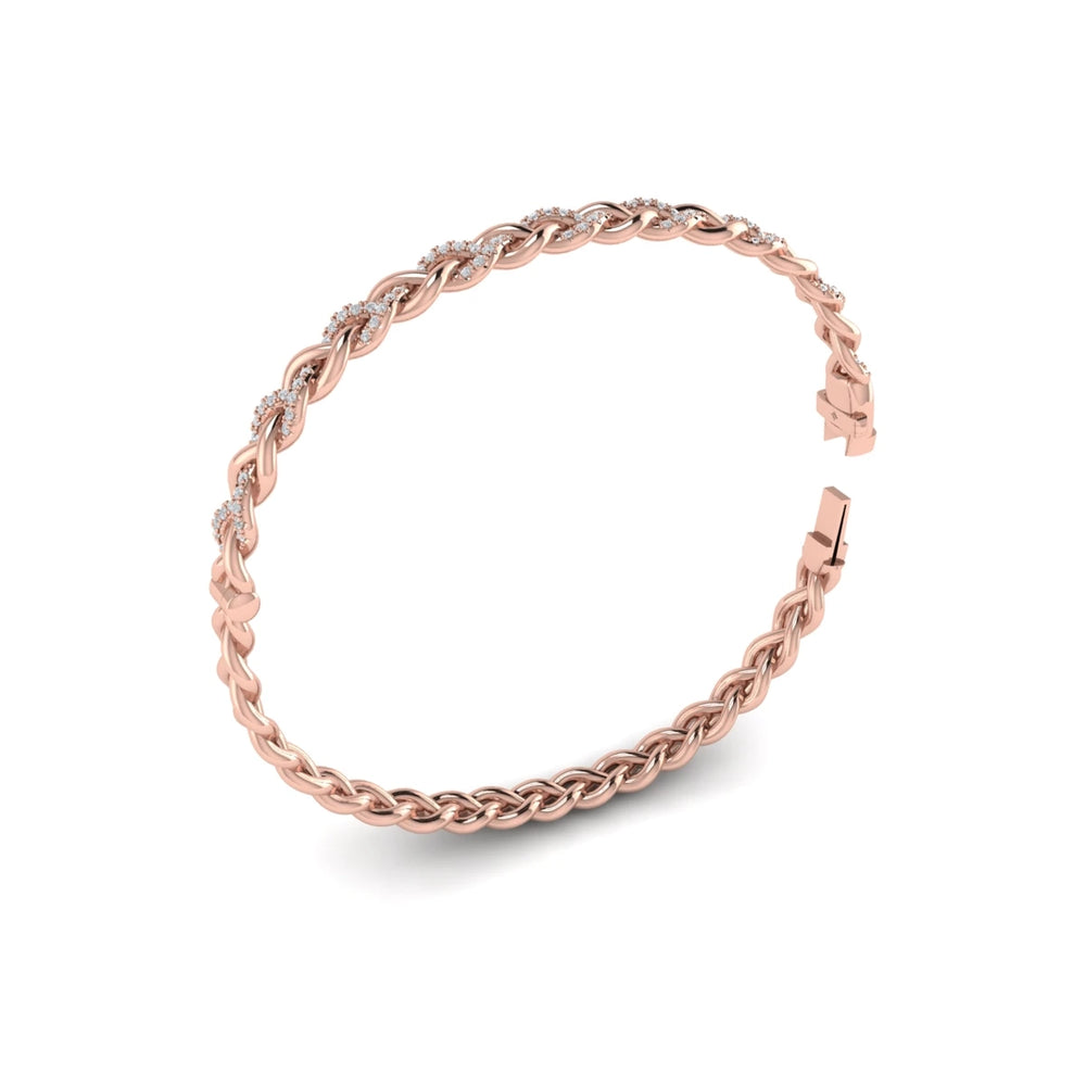 Alternating Diamond Twist Bangle Bracelet Rose Gold
