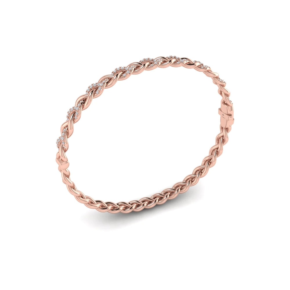 Alternating Diamond Twist Bangle Bracelet Rose Gold