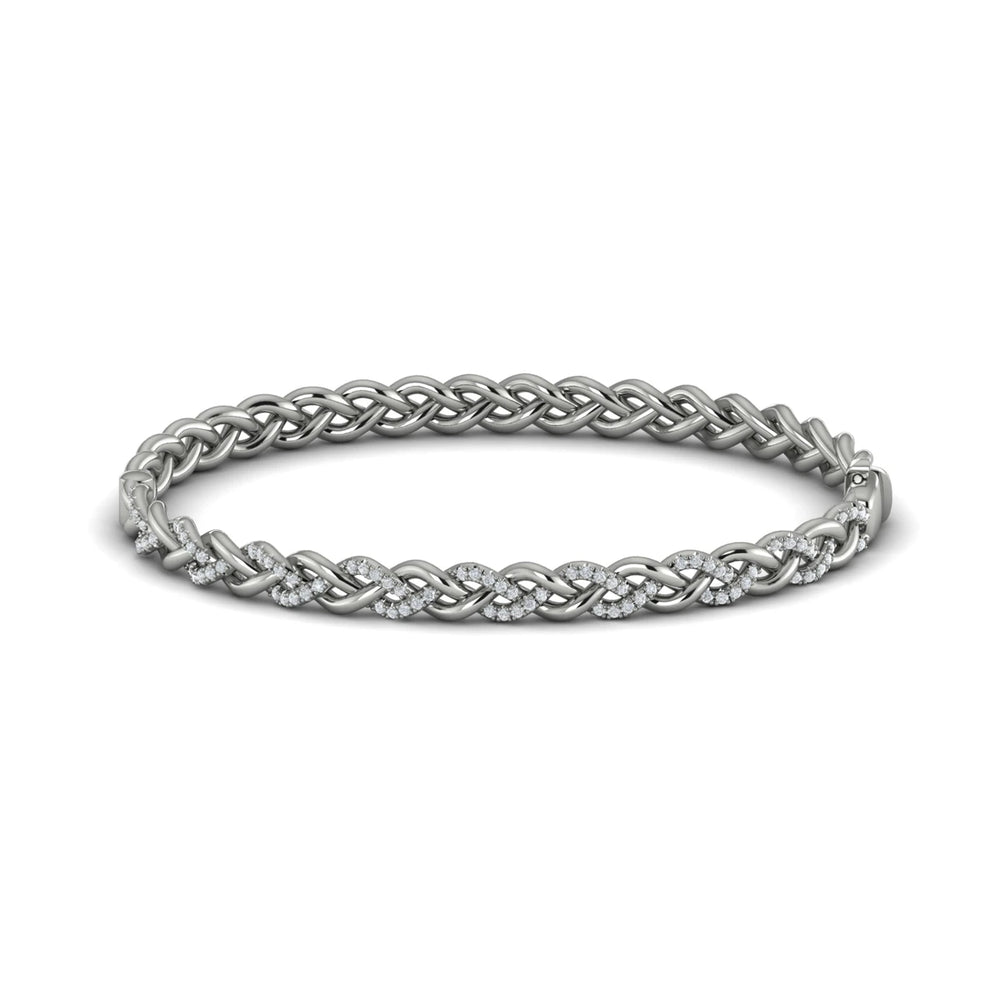 Alternating Diamond Twist Bangle Bracelet White Gold