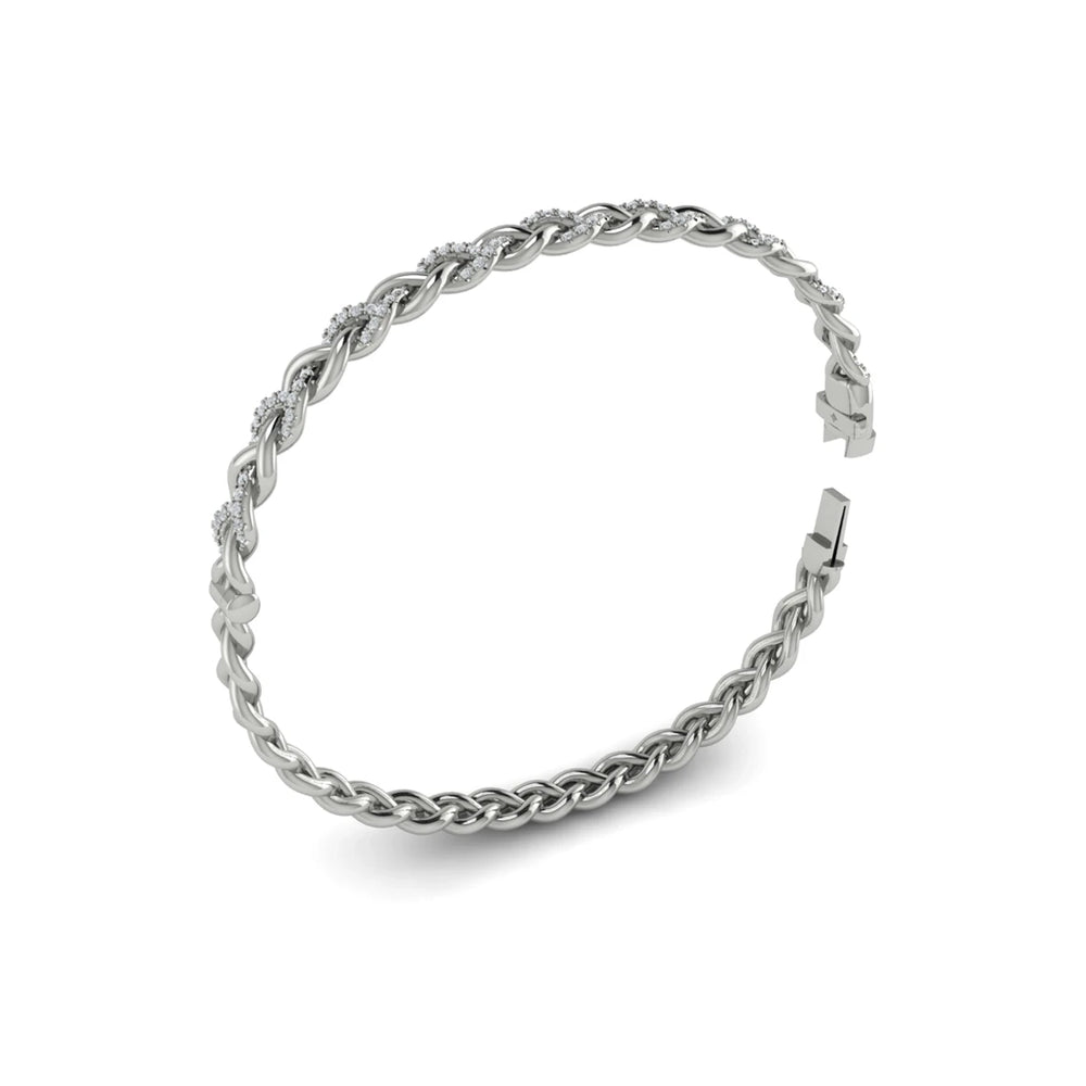 Alternating Diamond Twist Bangle Bracelet Platinum