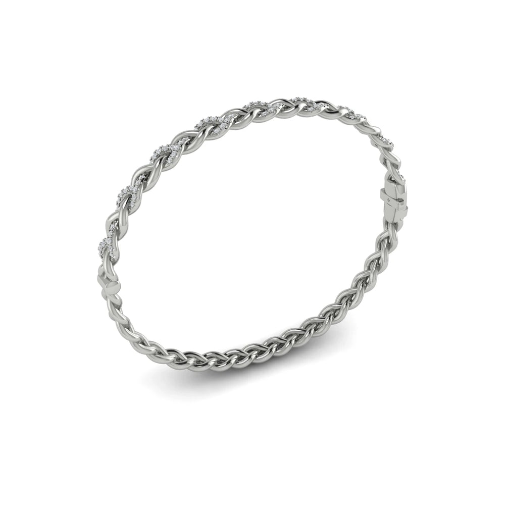 Alternating Diamond Twist Bangle Bracelet White Gold