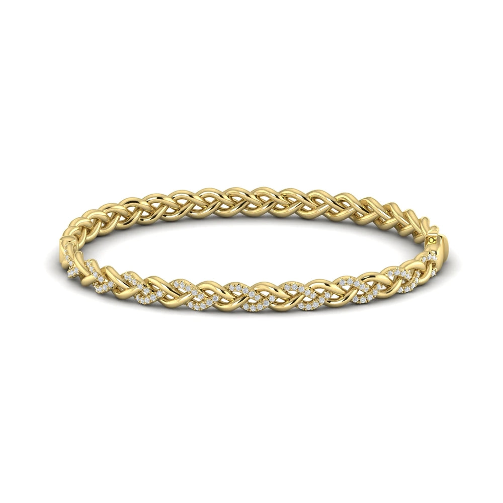 Alternating Diamond Twist Bangle Bracelet Yellow Gold