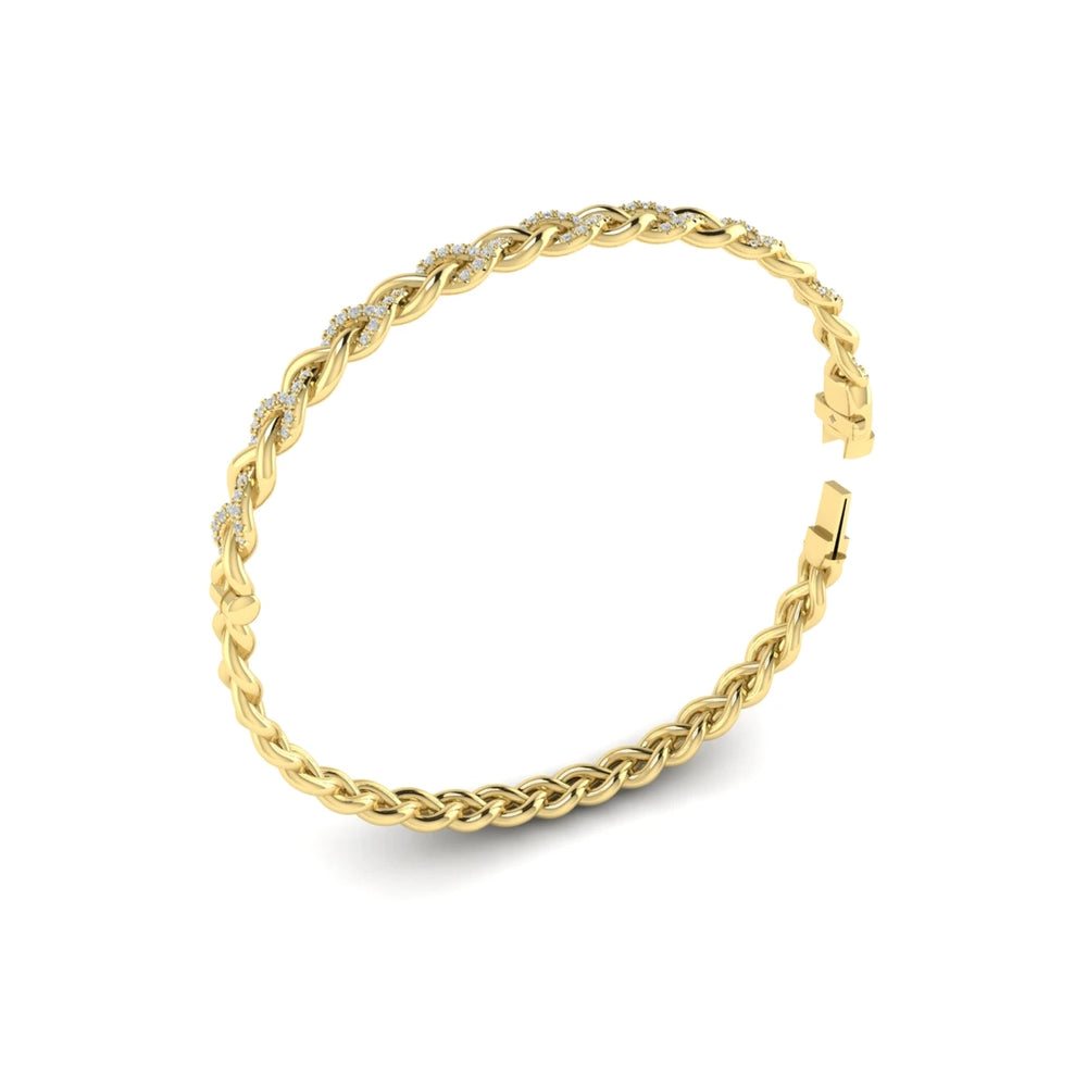 Alternating Diamond Twist Bangle Bracelet Yellow Gold