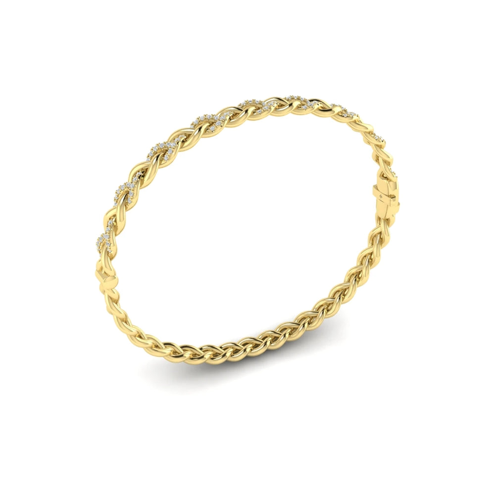 Alternating Diamond Twist Bangle Bracelet Yellow Gold