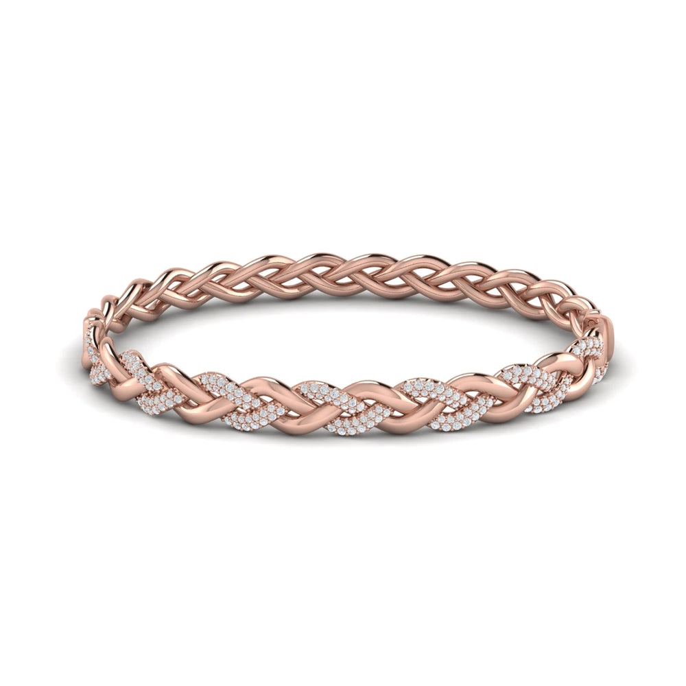 Alternating Diamond Twist Bangle Bracelet Rose Gold