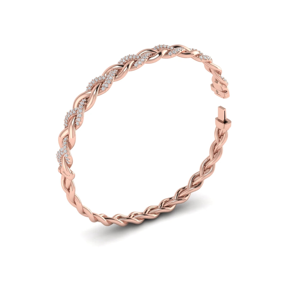 Alternating Diamond Twist Bangle Bracelet Rose Gold