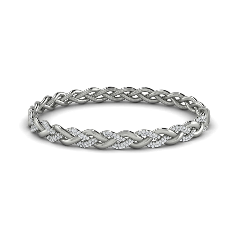 Alternating Diamond Twist Bangle Bracelet White Gold