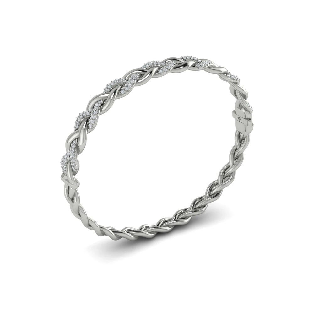 Alternating Diamond Twist Bangle Bracelet White Gold