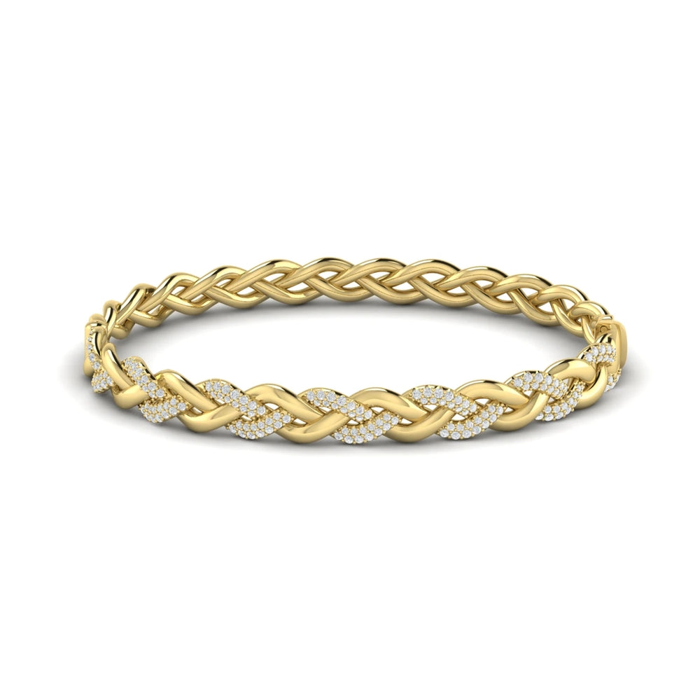 Alternating Diamond Twist Bangle Bracelet Yellow Gold