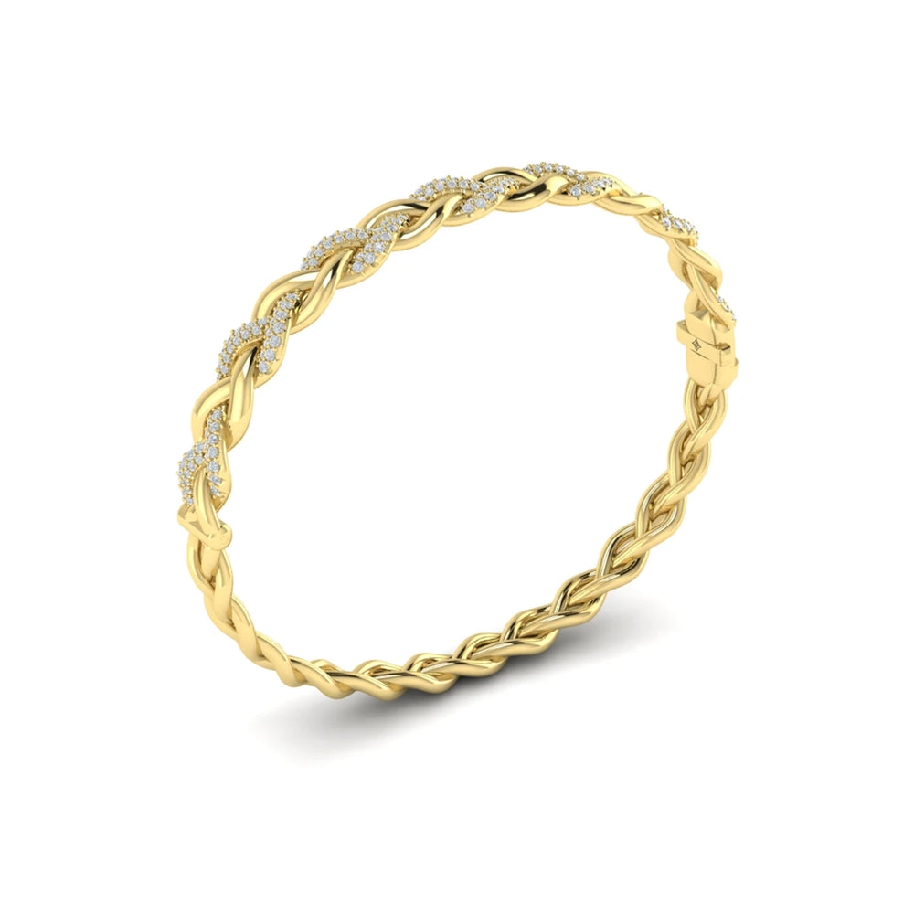 Alternating Diamond Twist Bangle Bracelet Yellow Gold