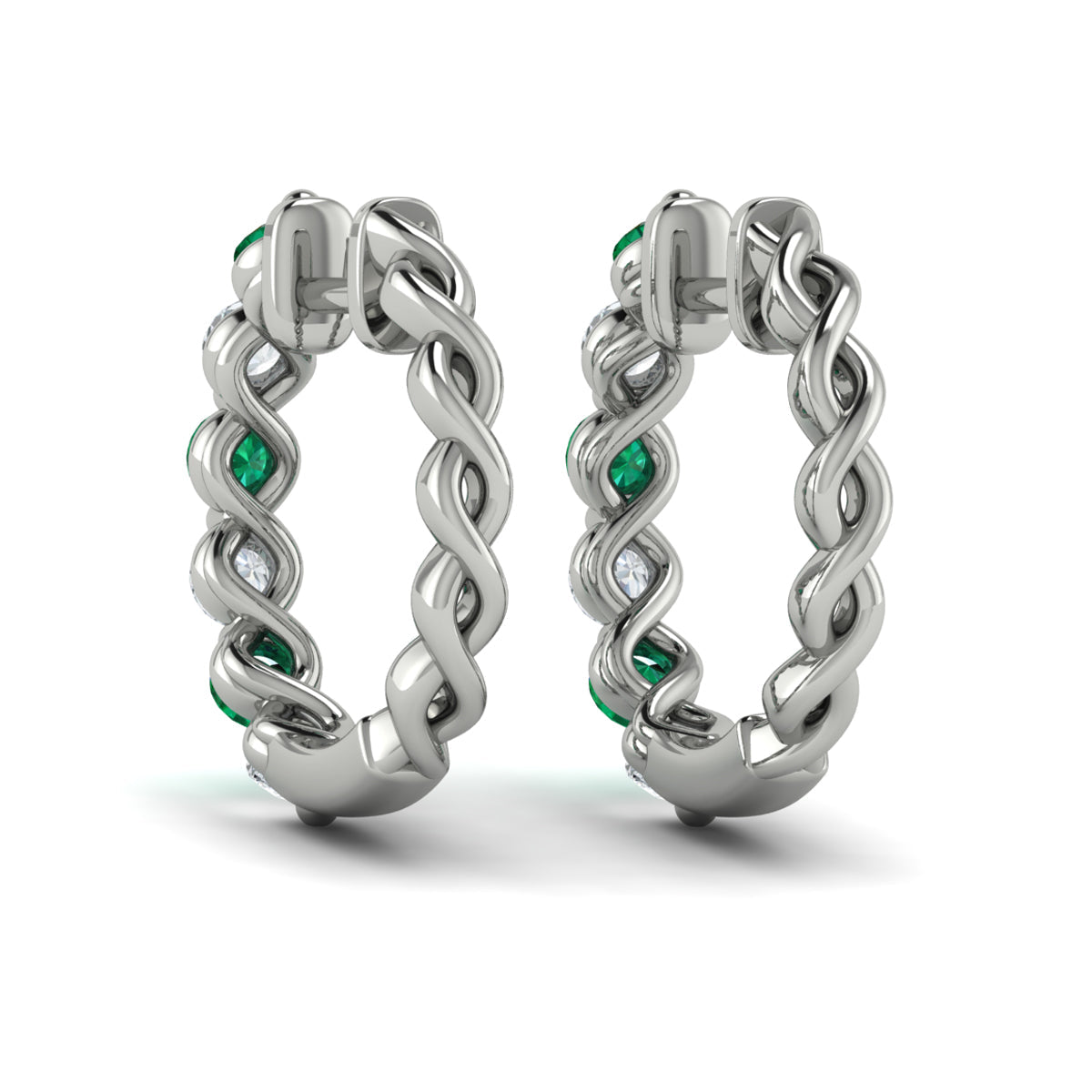 14k White Gold Emerald & Diamond Earrings, 0.27ct