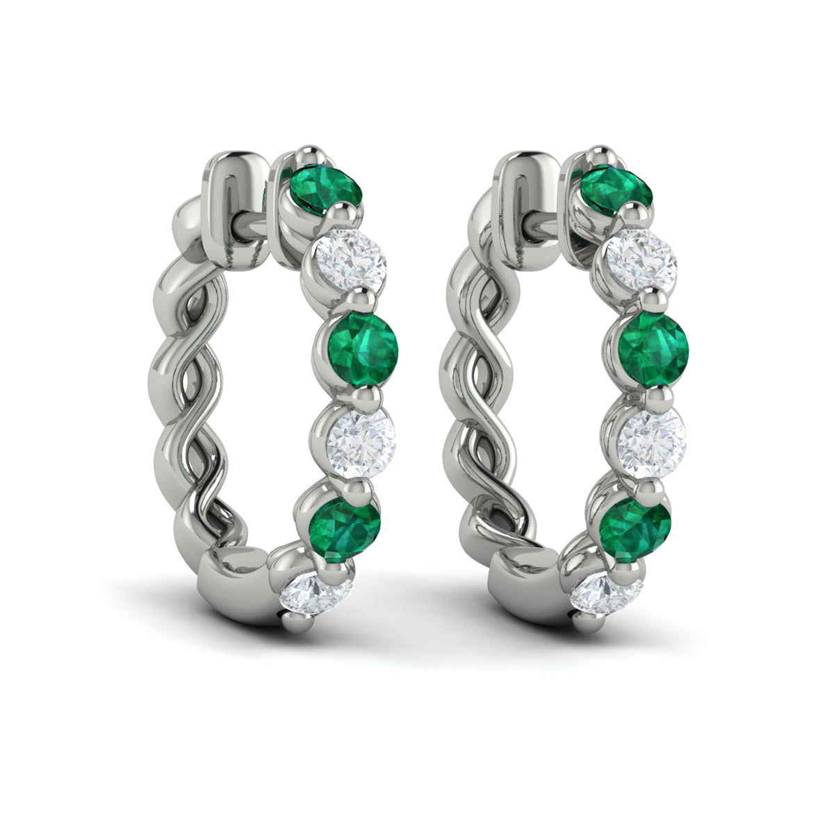 14k White Gold Emerald & Diamond Earrings, 0.27ct