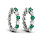 14k White Gold Emerald & Diamond Earrings, 0.27ct