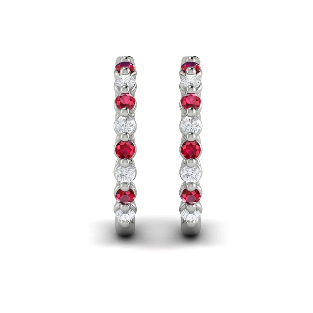 Diamond and Ruby  Twist Hoop Earrings Platinum
