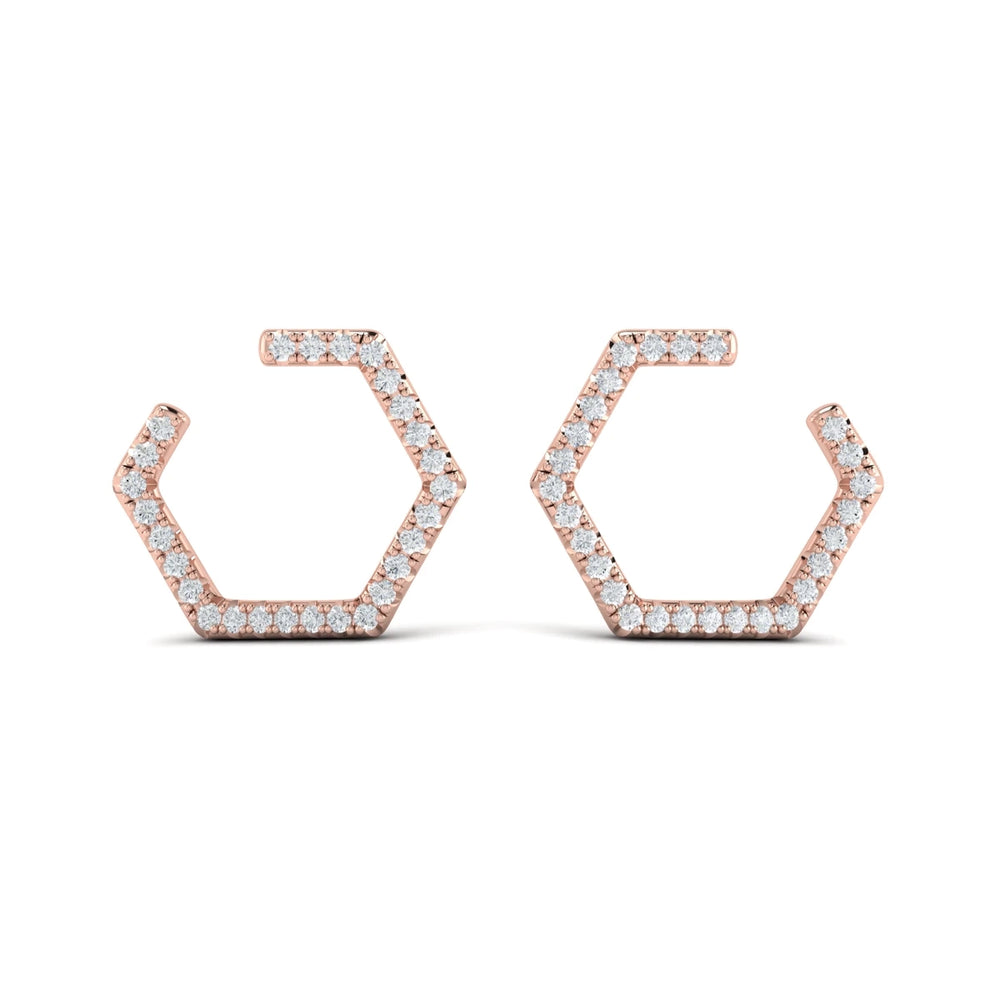 Diamond Forward-Facing Honeycomb Open Hoop Earrings Rose Gold