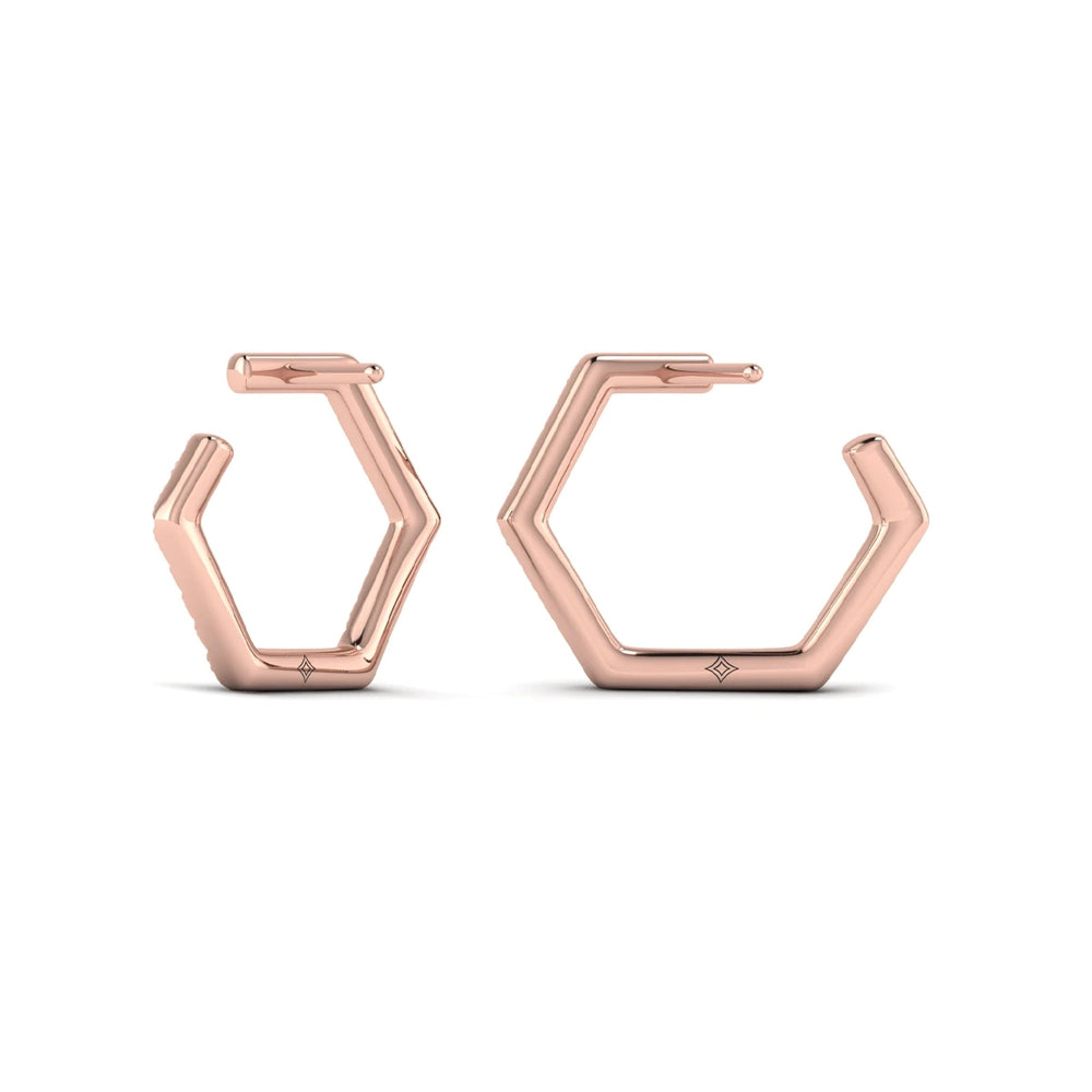 Diamond Forward-Facing Honeycomb Open Hoop Earrings Rose Gold