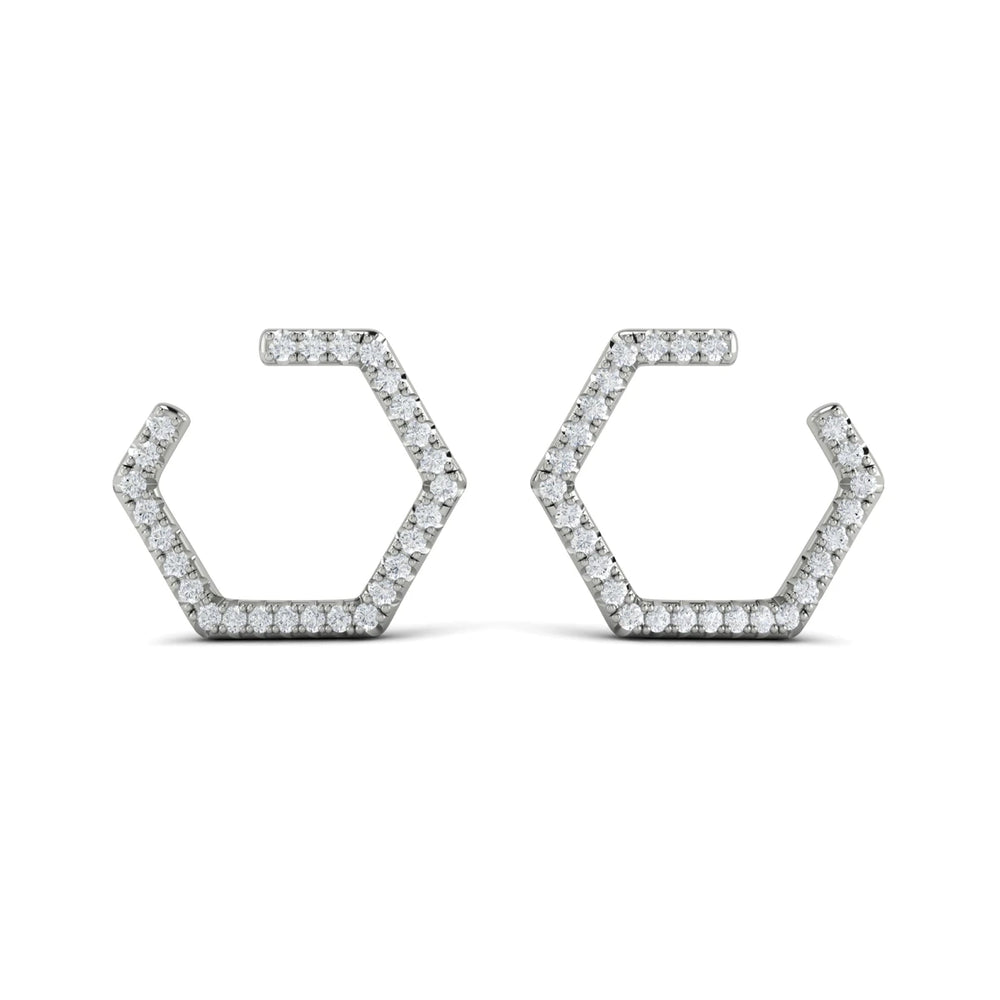 Diamond Forward-Facing Honeycomb Open Hoop Earrings Platinum