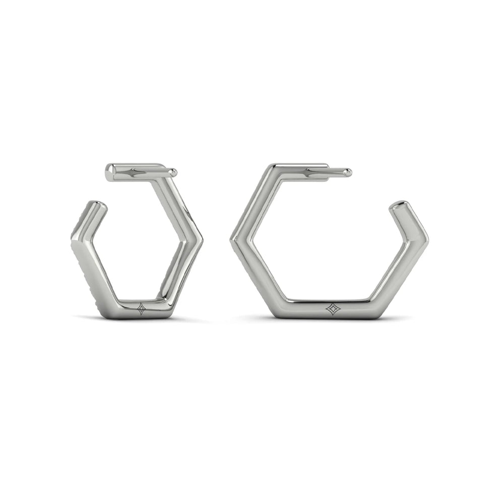 Diamond Forward-Facing Honeycomb Open Hoop Earrings Platinum