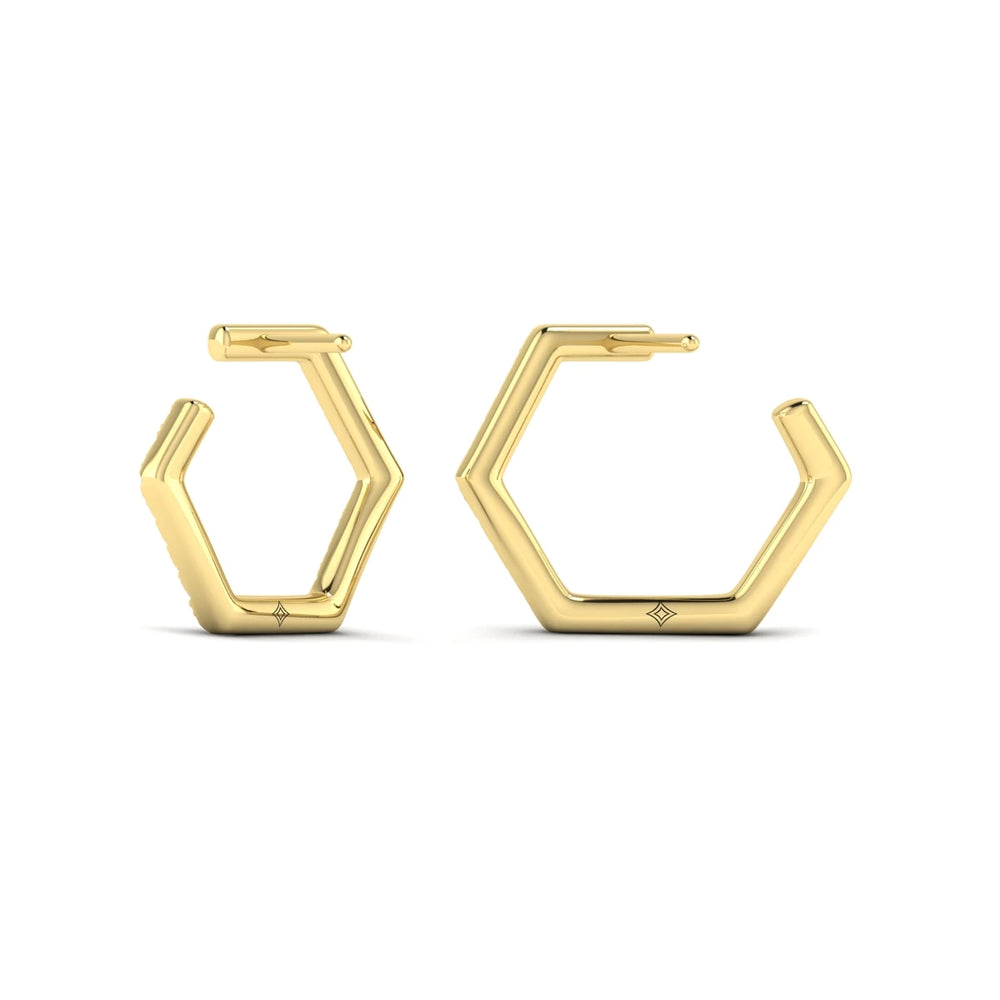 Diamond Forward-Facing Honeycomb Open Hoop Earrings Yellow Gold