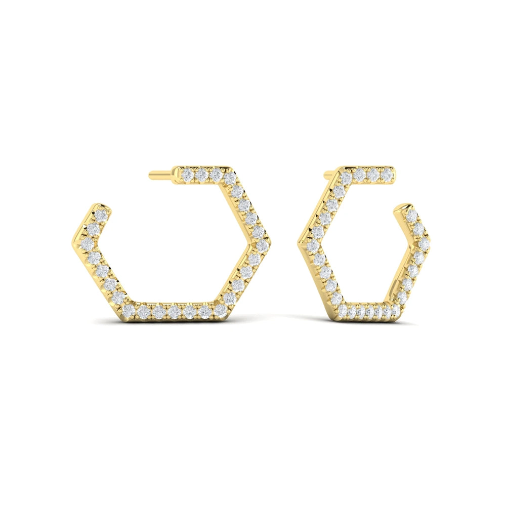Diamond Forward-Facing Honeycomb Open Hoop Earrings Yellow Gold