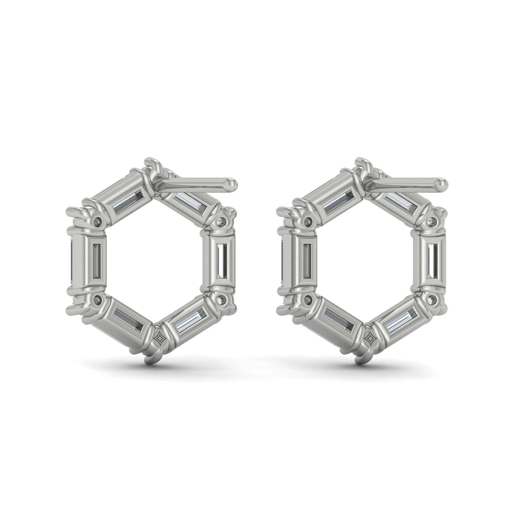 Diamond Baguette Open Honeycomb Stud Earrings Platinum