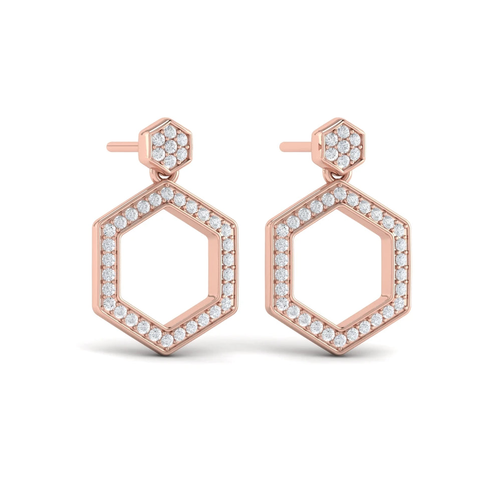 Channel Set Diamond Open Honeycomb Drop Stud Earrings Rose Gold