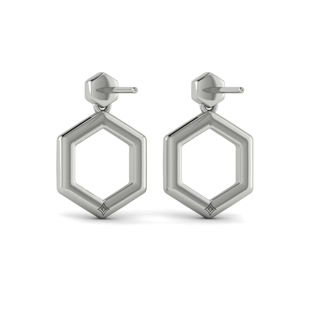 Channel Set Diamond Open Honeycomb Drop Stud Earrings White Gold