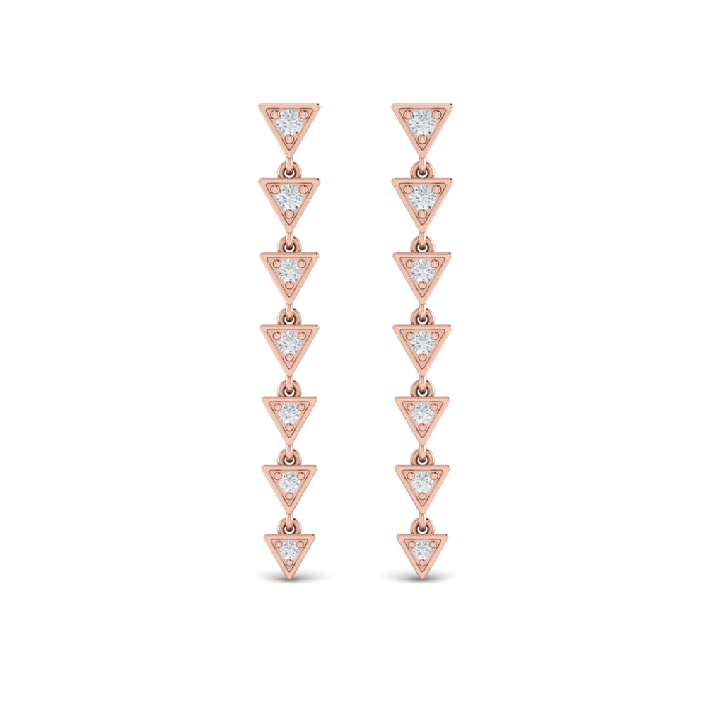 Diamond Trinity Drop Statement Earrings Rose Gold