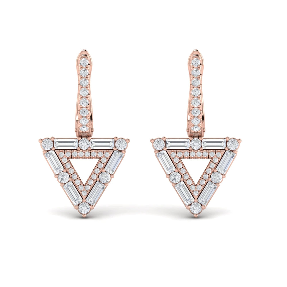 Diamond Baguette Double Trinity Huggie Earrings Rose Gold