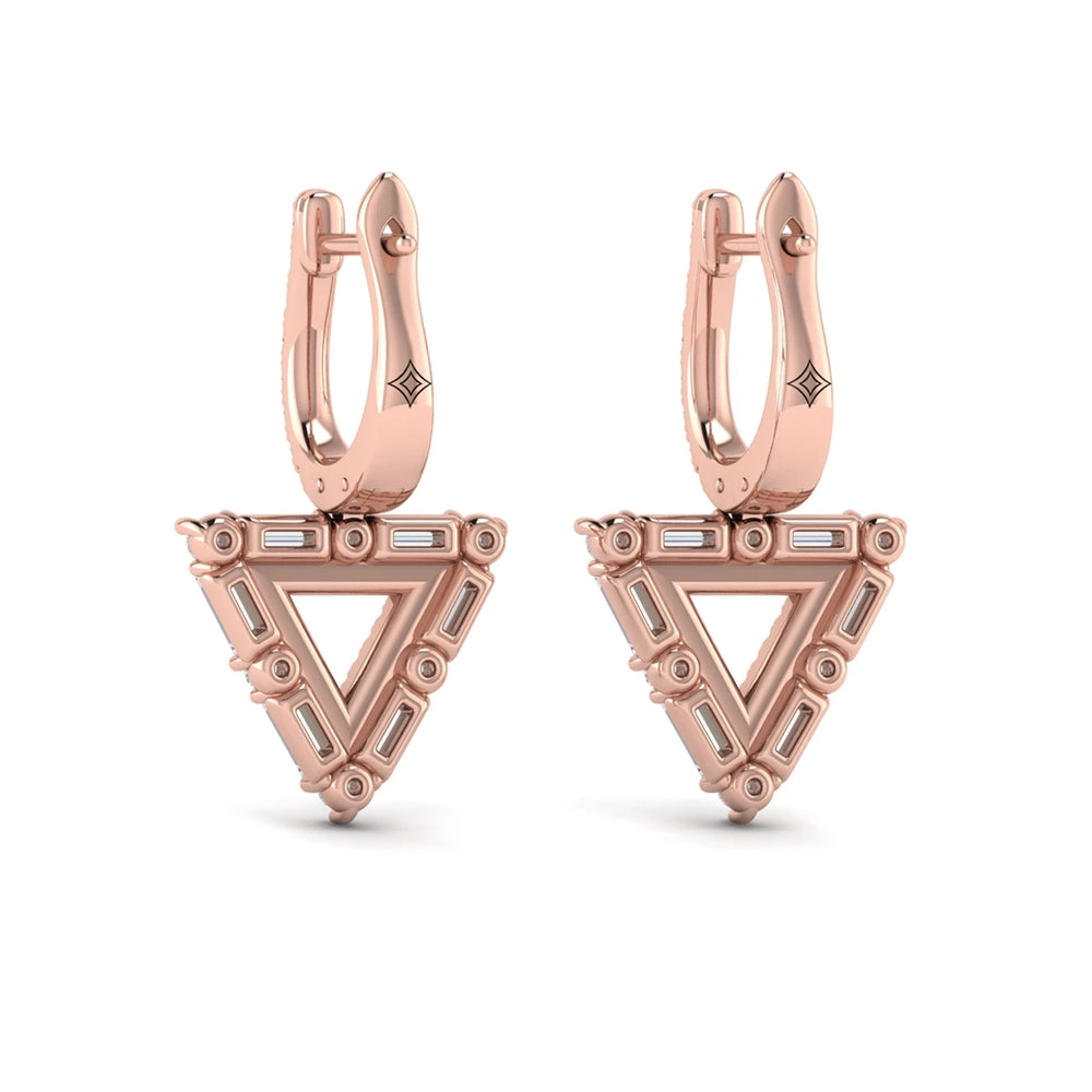 Diamond Baguette Double Trinity Huggie Earrings Rose Gold