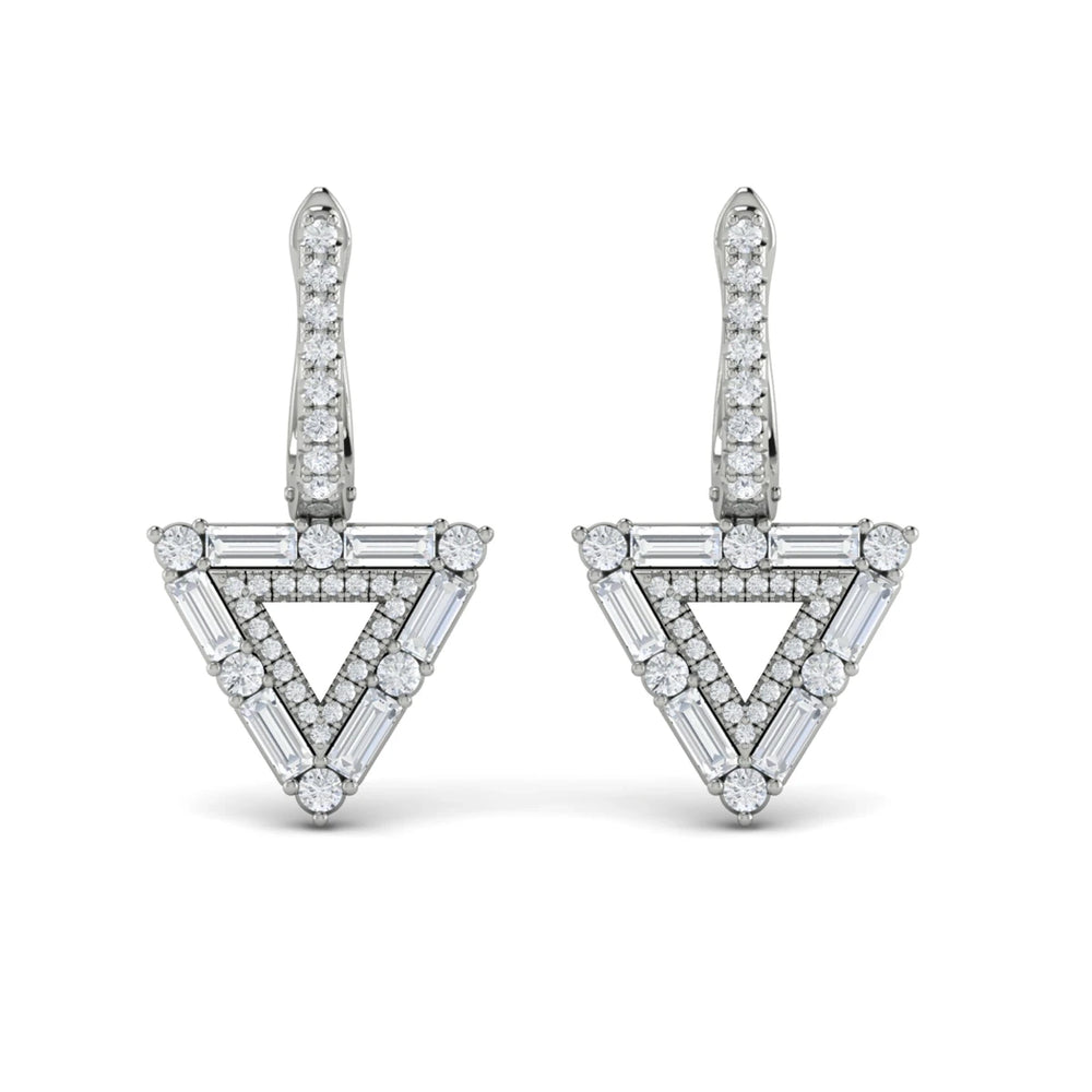 Diamond Baguette Double Trinity Huggie Earrings Platinum
