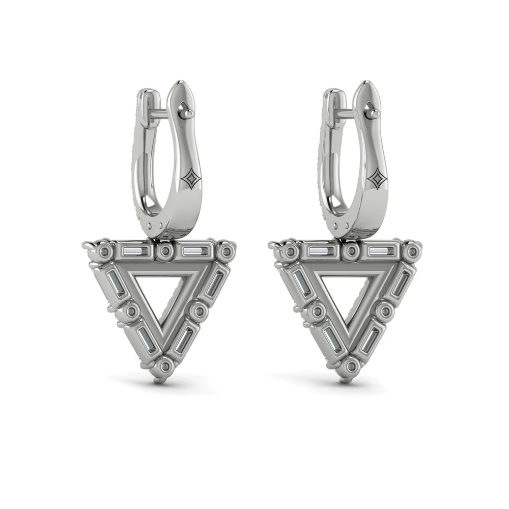 Diamond Baguette Double Trinity Huggie Earrings Platinum