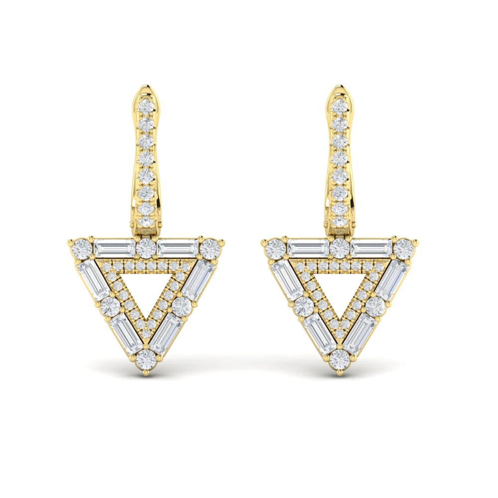 Diamond Baguette Double Trinity Huggie Earrings Yellow Gold