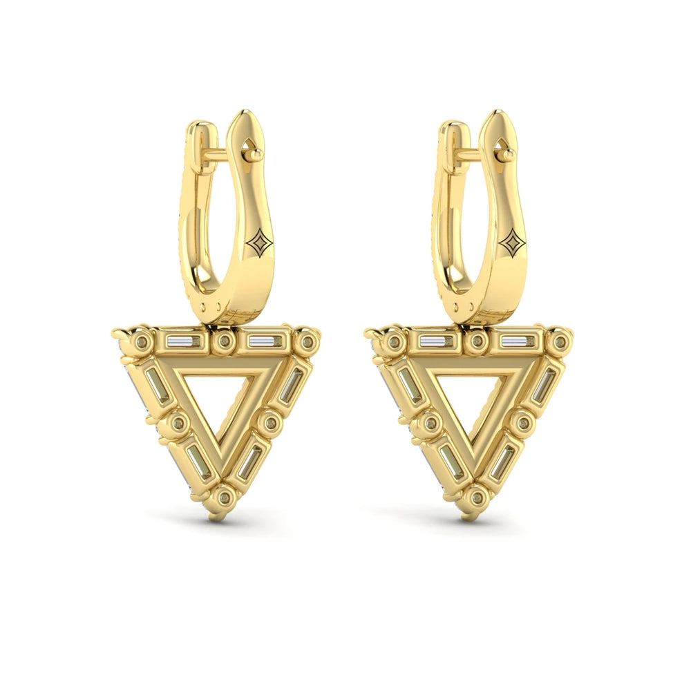 Diamond Baguette Double Trinity Huggie Earrings Yellow Gold