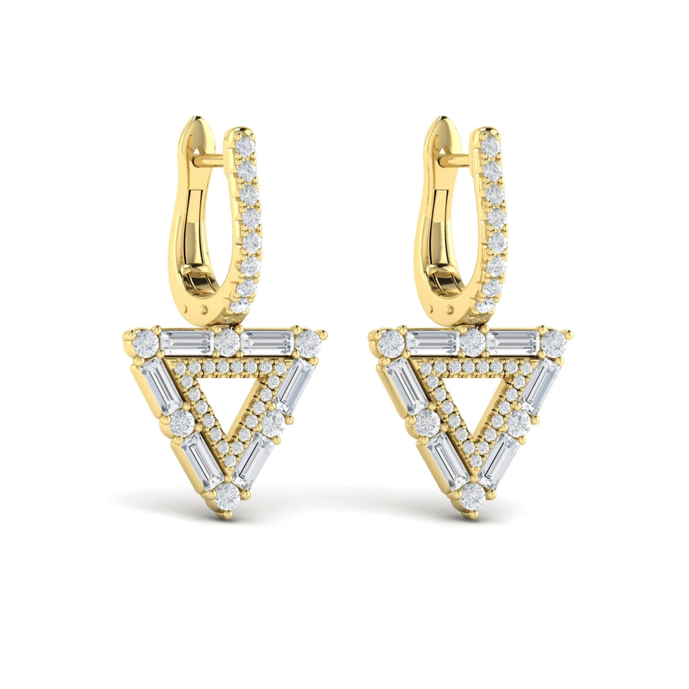 Diamond Baguette Double Trinity Huggie Earrings Yellow Gold