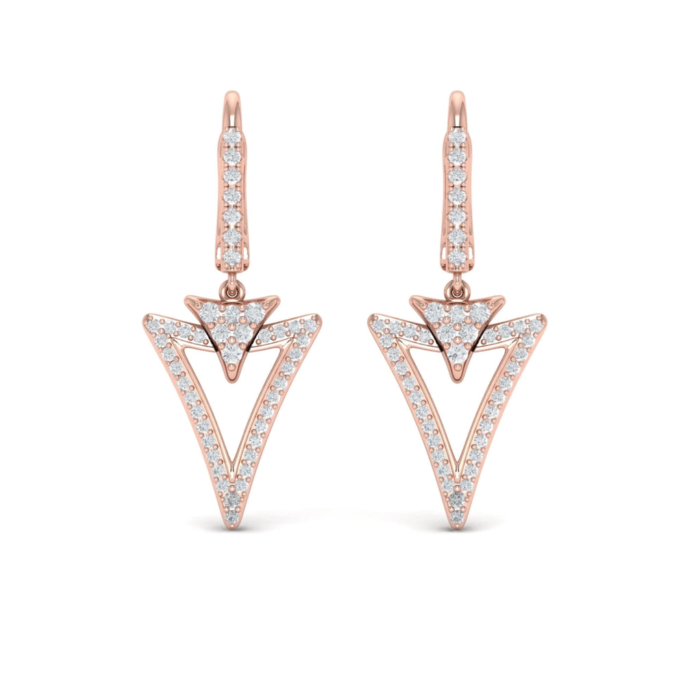 Diamond Open Double Trinity Huggie Earrings Rose Gold
