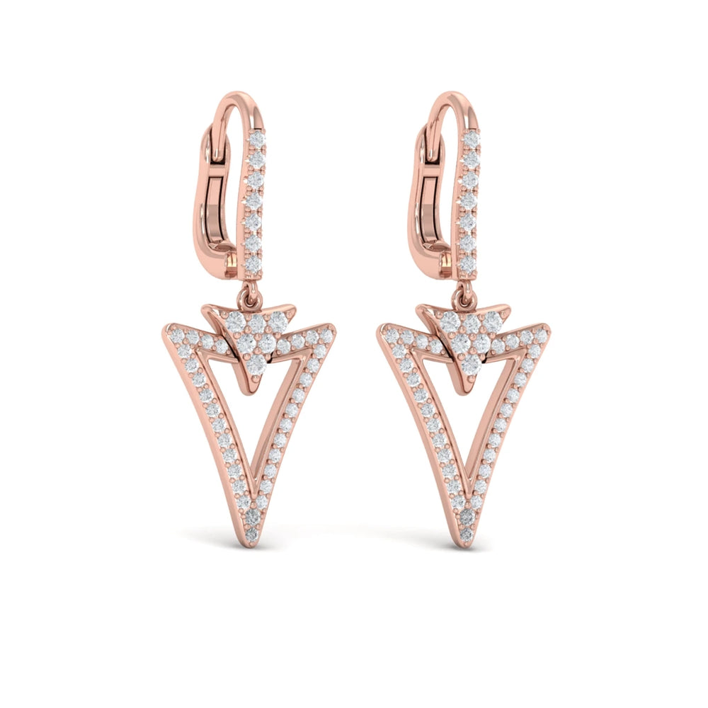 Diamond Open Double Trinity Huggie Earrings Rose Gold