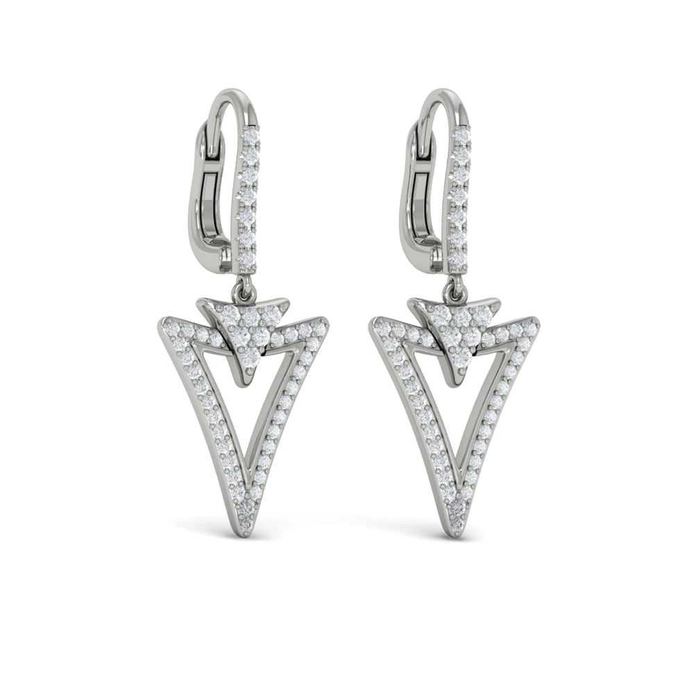 Diamond Open Double Trinity Huggie Earrings Platinum