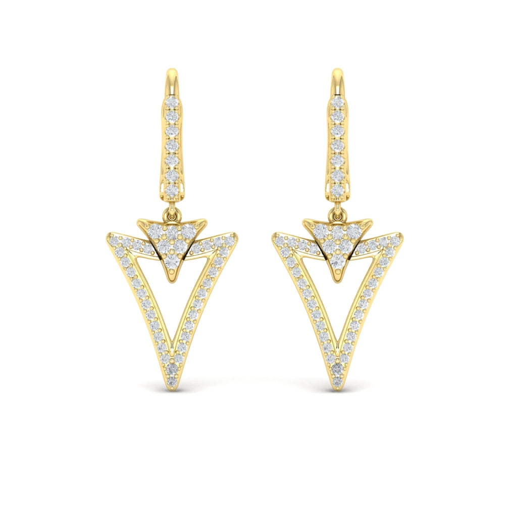 Diamond Open Double Trinity Huggie Earrings Yellow Gold